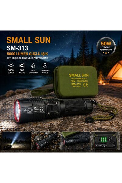 MEMİTA SM-313 Zomlu 5000 lümen Taktik El Feneri – Taşıma Çantalı Set (4x 1865...