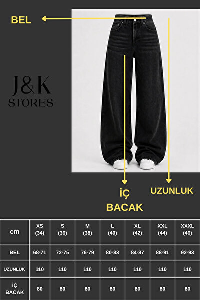J&KSTORES Baggy Casual Pocket Wide Leg Retro Look Jean Trousers