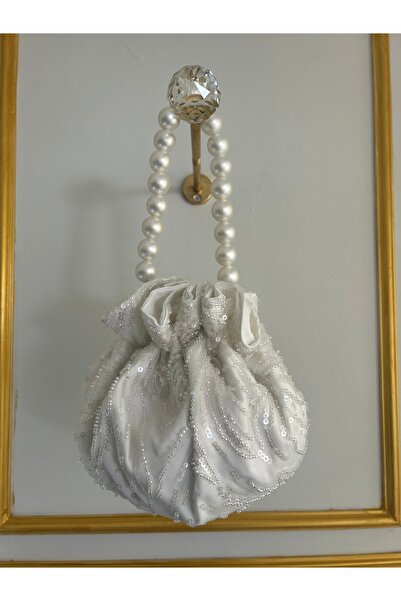 Bridal Luxe Rosalina White Lace Stone Sequin Bridal Bag