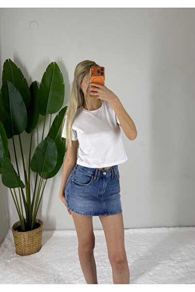 Bella Vita Fashion Açık Mavi Yüksek Bel Yıkamalı Mini Jean Etek – Fit Kalıp G...