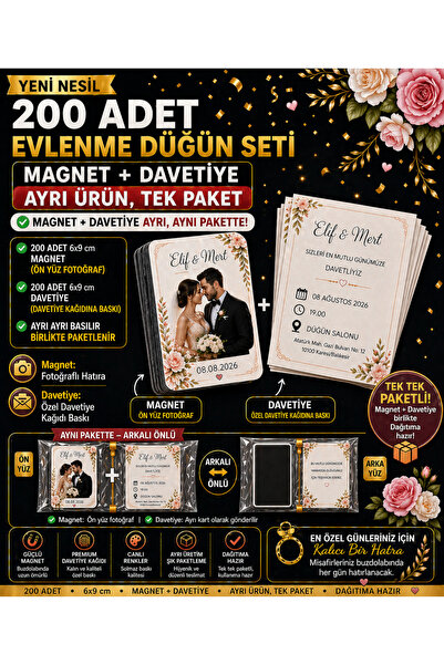 umurcraft Yeni Nesil Evlenme Davetiyesi Magnet Seti Çift Taraflı Özel Tasarım...