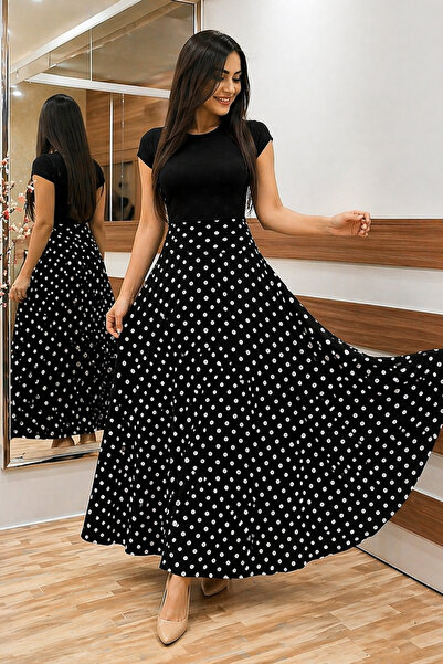 merlavin Γυναικείο κοντό φόρεμα πουά, φόρεμα από ύφασμα κρεπ με πουά