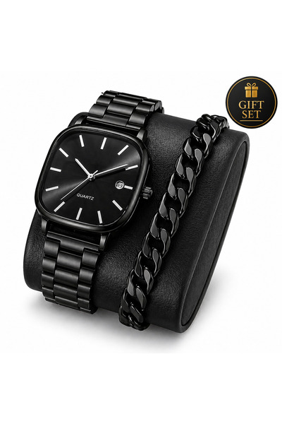 Geneva Platinum Set cadou pentru bărbați: Ceas elegant negru + Brățară modernă