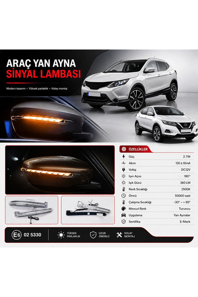 SOUNDLİFE NİSSAN QASHQAİ J11 KAYARLI AYNA SİNYALİ OEM PARÇA