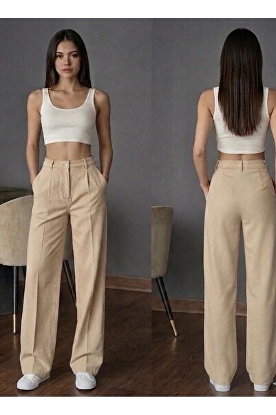 umut tekstil imalat Women's High Waist Palazzo Pants Pleated Button Detailed ...