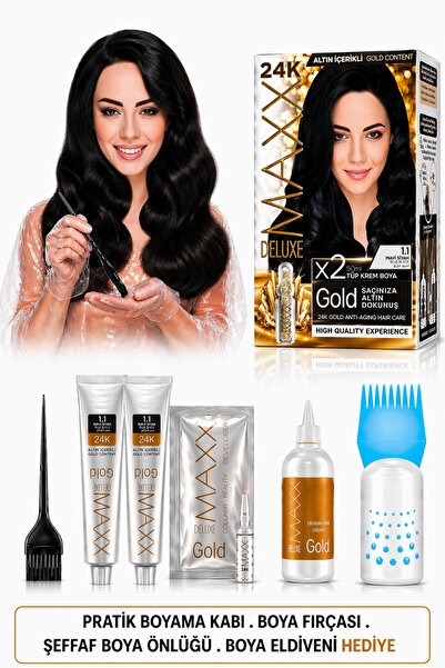 MAXX DELUXE Golden Beauty Set Saç Boyası 1.1 Mavi Siyah 2'li + Fırça