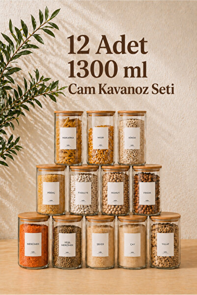 KaiHome Bambu Vakum Kapaklı 12li Büyük Boy Cam Kavanoz