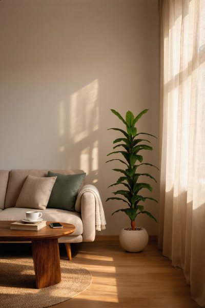 MARIA HOMES 185 CM Artificial Dracaena Corn Plant with Beige Fiber Pot Tall I...