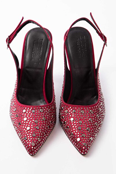 ELEVAM Γυναικεία βραδινά παπούτσια με λεπτό τακούνι σε κόκκινο χρώμα με σατέν...