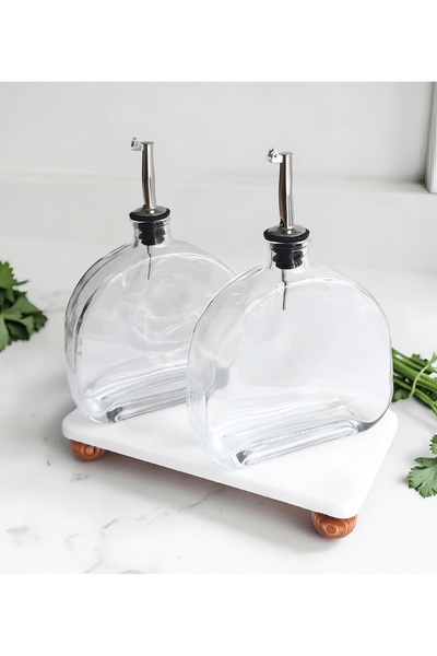 BAROTTİ Oval 2-Piece Oil Pot Set with Marble Stand, 500 ml