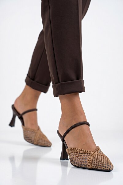 Ceylans Πλεκτά γυναικεία παπούτσια-παντόφλες με μυτερή μύτη και τακούνι