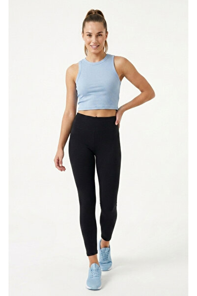 bumerangspor Women's Ribbed Knit Fabric Strap Crop Top Blue