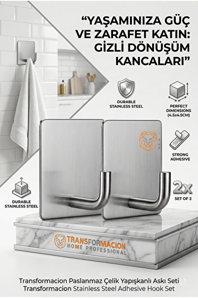 Transformacion 2'li Banyo ve Mutfak Askı Seti - SUS304 Lazer Kesim Çelik Ultr...