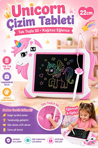 YILDIRIM OYUNCAK Unicorn Dijital Çizim Tableti 10 inç - Kolay Silinebilir Tek...