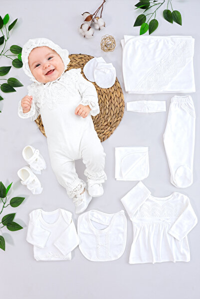 Sitilin Baby Girl Ecru Lace Luxury 10-Piece Hospital Discharge Set Stl5143