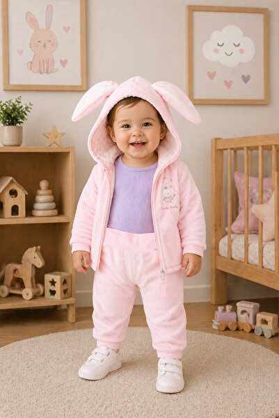 Sitilin Kız Bebek Peluş 2 Li Kapişonlu Takım Seti STL6781