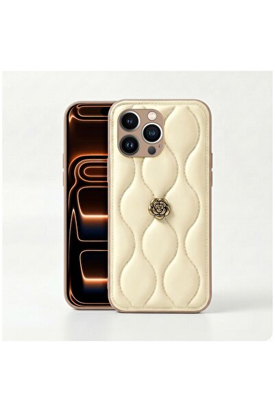 Zebana Apple iPhone 14 Pro Max Uyumlu Kılıf Zebana Camellia Deri Kılıf Bej