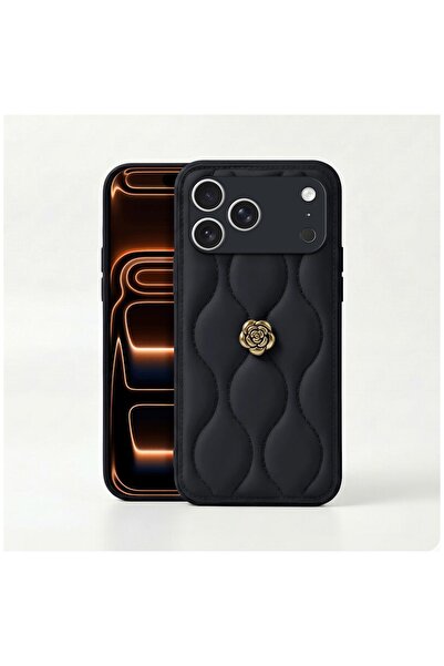 Zebana Apple iPhone 17 Pro Uyumlu Kılıf Camellia Deri Kılıf Siyah