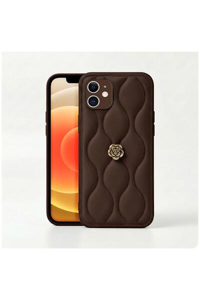 Zebana Apple iPhone 11 Uyumlu Kılıf Zebana Camellia Deri Kılıf Kahverengi
