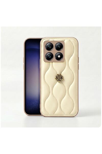 Zebana Xiaomi Mi 14T Uyumlu Kılıf Zebana Camellia Deri Kılıf Bej