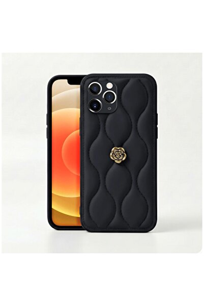 Zebana Apple iPhone 11 Pro Max Uyumlu Kılıf Zebana Camellia Deri Kılıf Siyah