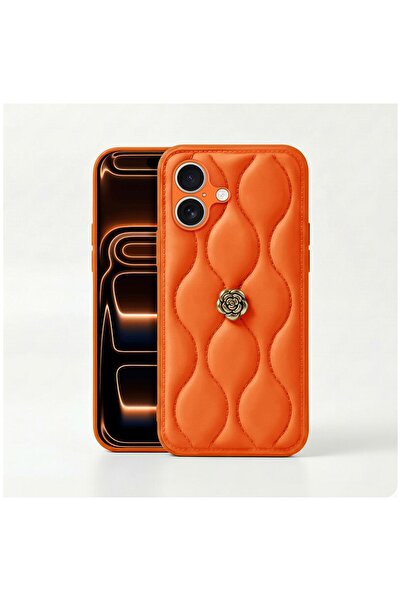 Zebana Apple iPhone 17 Uyumlu Kılıf Camellia Deri Kılıf Turuncu