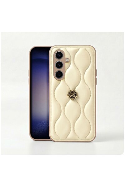 Zebana Samsung Galaxy S23 FE Uyumlu Kılıf Zebana Camellia Deri Kılıf Bej