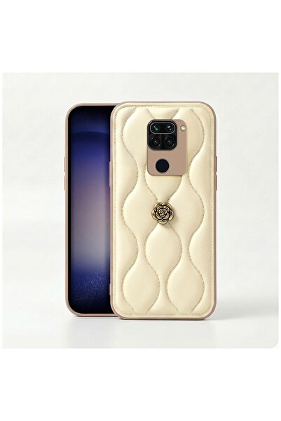 Pro Aksesuar Xiaomi Redmi Note 9 Uyumlu Kılıf Çiçekli Dalgalı Deri Kılıf Bej