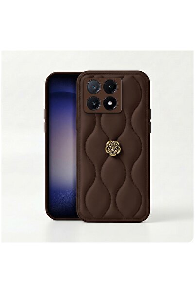 Zebana Xiaomi Poco X6 Pro 5G Uyumlu Kılıf Zebana Camellia Deri Kılıf Kahverengi