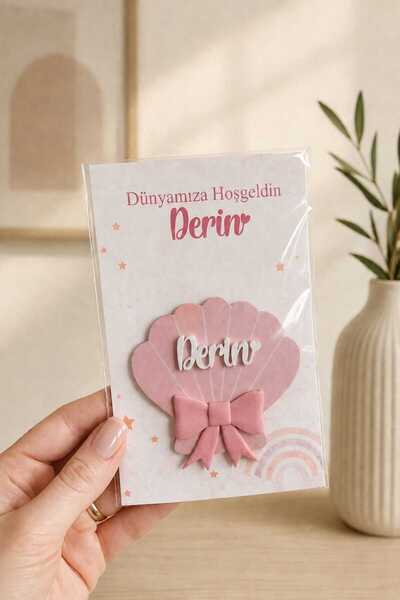 İstiridye Midye Fiyonklu Bebek Jelatinli Kabartmalı Mevlitlik Ahşap Pembe Magnet (20 Adet)