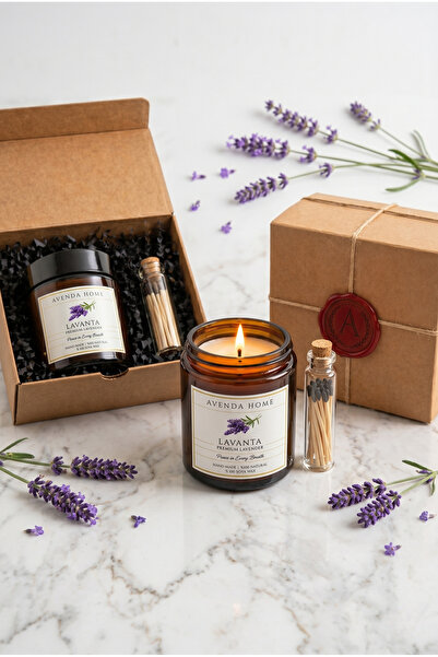 Avenda Home Lavanta Kokulu %100 Doğal Soya Aromaterapi Mum – Premium Amber Ca...