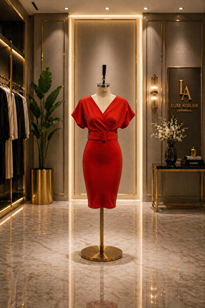 merysare Πολύχρωμο υφασμάτινο φόρεμα με ζώνη