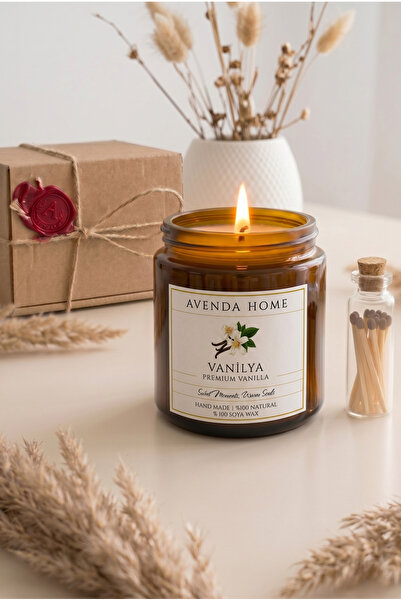 Avenda Home Vanilya Kokulu %100 Doğal Soya Aromaterapi Mum – Premium Amber Ca...