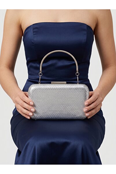 Biçanta Ασημί γκρι λαμέ χρώμα λέιζερ μοτίβο φιδιού βραδινό φόρεμα τσάντα νυχτ...