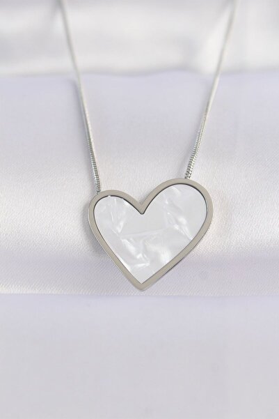 Skygo 316L Steel Chain Silver Color Marble Pattern Heart Necklace - Tj-Bko8656