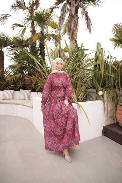 MODA S&S BZLİNE Βαμβακερή επένδυση με πολύχρωμα σχέδια Vintage φόρεμα