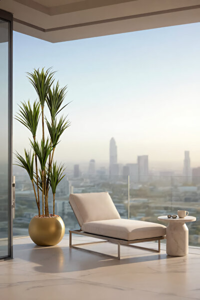 MARIA HOMES 180 cm Artificial Dracaena Tree with Round Gold with Pot – 8 Bran...