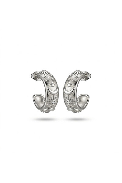 h&b design jewel أقراط الهلال الفضية الفولاذية