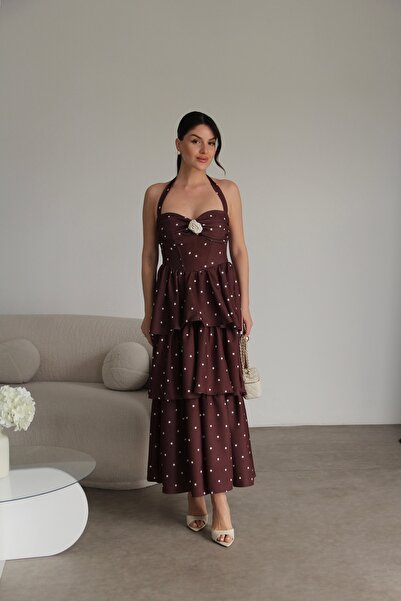 Julidress Φόρεμα Premium με Πουά Σχέδιο και Λεπτομέρειες Τριαντάφυλλου και Κο...