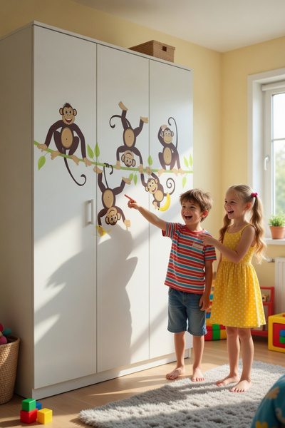 KT Decor Αυτοκόλλητο τοίχου παιδικού δωματίου Monkey Brothers