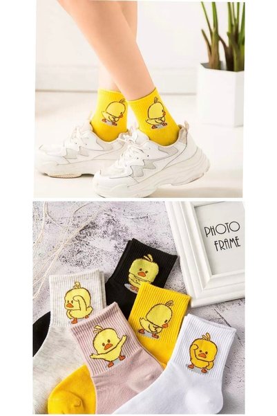 WORTHY SOCKS 5 Pairs Unisex Colorful Various Patterned Washable Chick College Tennis Socks
