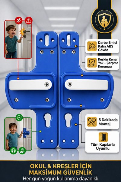 Life 360 Barrier Door Handle | Navy Blue-White Color |   Child Safe |   Suitable for Schools and Training Areas