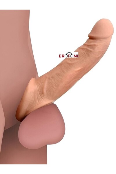 Ultra Süper Realistik Ucu 6 Cm Dolgulu 20 Cm Testise Takılmalı Uzatmalı Penis Kılıfı