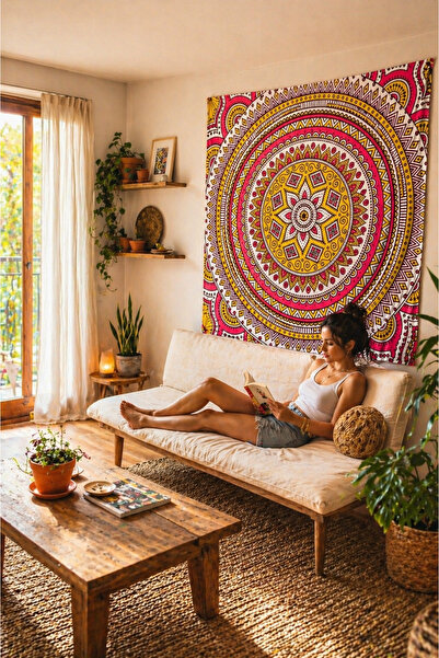 WANDER TAPESTRY Etnik Bohem Mandala Duvar Örtüsü – Dekoratif Duvar Halısı