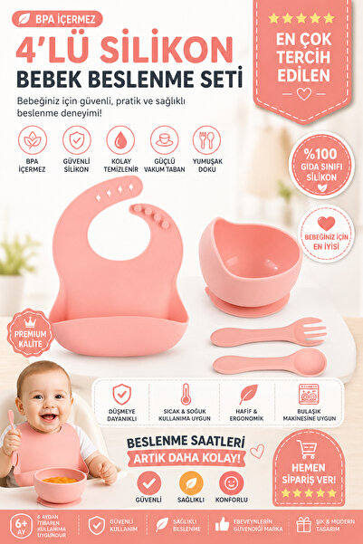 jojobebek Çocuk Silikon Mama Önlüğü, Silikon Vakumlu Kase, Silikon Kaşık Ve Ç...