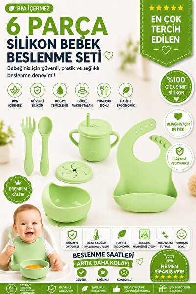 jojobebek Çocuk Silikon Mama Önlüğü, Silikon Vakumlu Kase, Silikon Çatal-kaşı...
