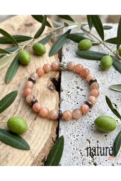 Naturel Tılsım Orijinal Doğal Taş Güneş Taşı Unisex Bileklik