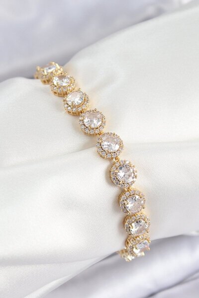 Skygo Brass Zircon Stone Circle Baguette Model Gold Color Vip Series Women's ...
