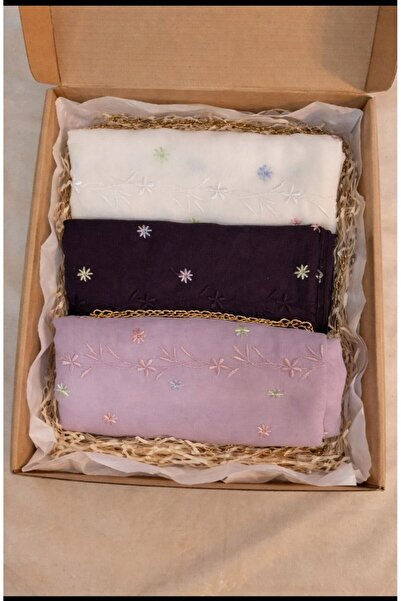 Veil Designer مجموعة من ثلاثه طرحة بوال بقماش ياباني بتطريز ملون المقاس : 60 ...