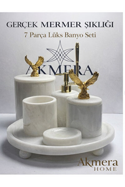 Akmera Home 7 Parça Altın Kartal Figürlü Doğal Mermer Banyo Seti – Top Ayaklı...